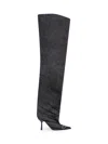 Diesel High Boots In Black Denim With Stiletto Heel And Pointed Toe In Black
