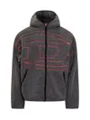 Diesel Textured Fleece Jacket With Bold Graphic Embroidery In Gray