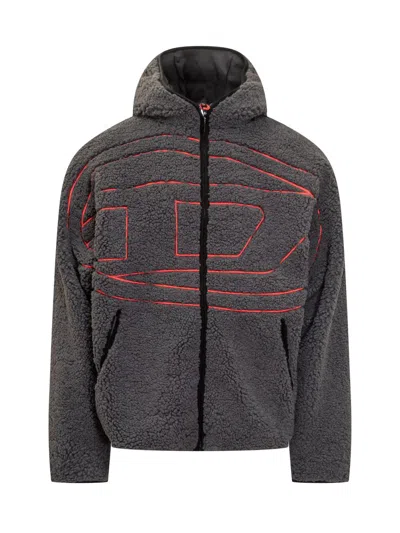 DIESEL DIESEL DIESEL JACKET TEDDY ZIP LOGO GREY MEN'S