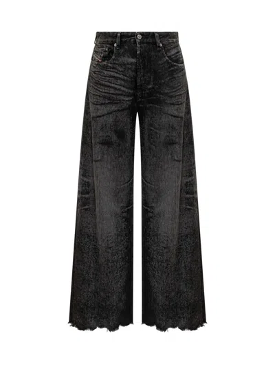 Diesel Jeans Wide Leg Effetto Consumanto In Black