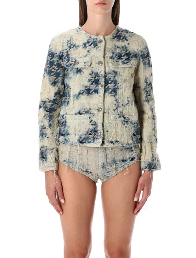 Diesel Light Blue Distressed Cotton Denim Jacket In Black