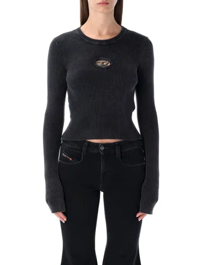 DIESEL DIESEL DIESEL M-ANCHOR-A BLACK RIBBED LONG-SLEEVE TOP