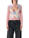 Diesel Cut-out Jumper In Argyle Wool In Pink