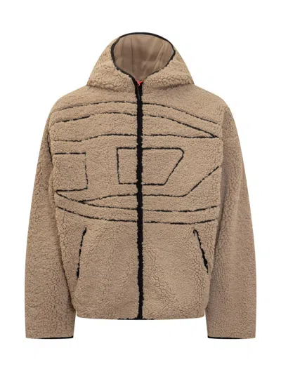 Diesel Men's Teddy Zip Logo Jacket Beige In Neutral