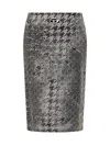Diesel Pied De Poule Effetto Destroyed Sheath Skirt In Silver