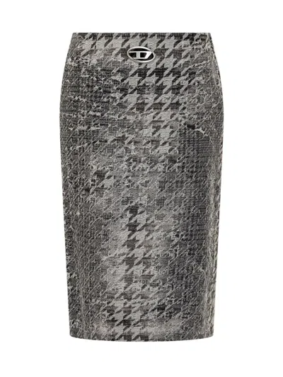 Diesel Pied De Poule Effetto Destroyed Sheath Skirt In Silver