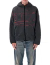 Diesel Textured Fleece Jacket With Bold Graphic Embroidery In Gray