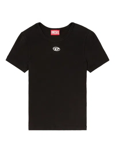 Diesel Slim-fit Stretch Cotton T-shirt With Metallic Oval D Logo In Black