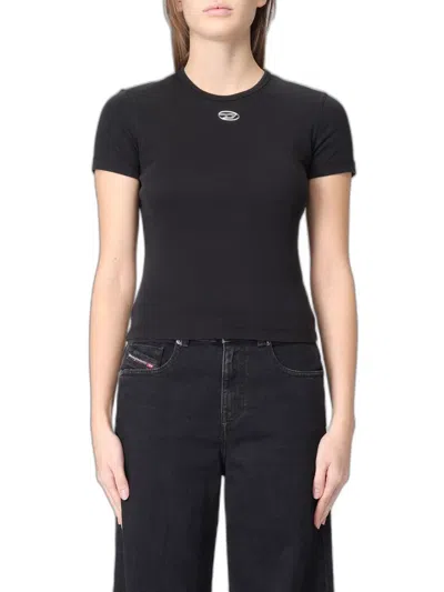 Diesel Slim-fit Stretch Cotton T-shirt With Metallic Oval D Logo In Black