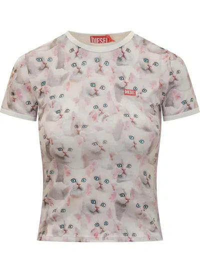 DIESEL DIESEL DIESEL T-SHIRT WITH KITTEN PRINT