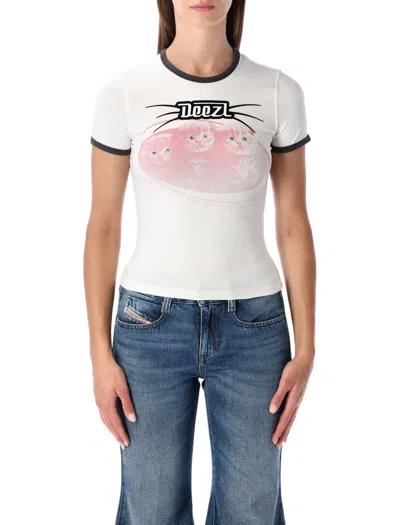 DIESEL DIESEL DIESEL T-UNCUTIES-LONG-R13 WHITE SLIM-FIT COTTON T-SHIRT