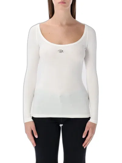 Diesel T-bal-od Long-sleeve Ribbed Cotton Top In White