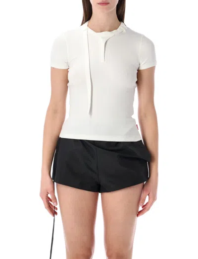Diesel T-iaras Short-sleeve Ribbed Cotton Top In Neutral