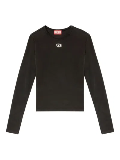 Diesel T-uncutieslong-ls-od T-shirt With Oval D Logo In Black