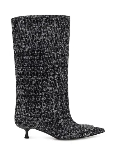 DIESEL DIESEL DIESEL TWEED BOOTS WITH KITTEN HEEL AND BUCKLE