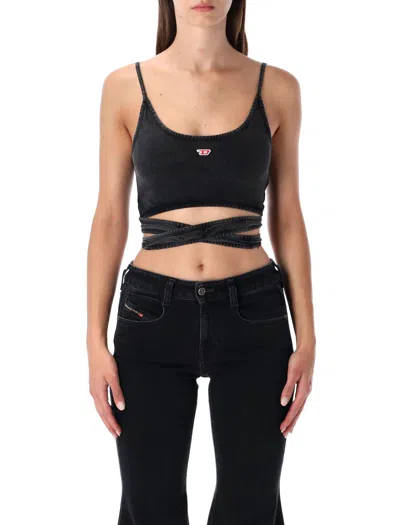 Diesel Washed Black Wrap-tie Jersey Top