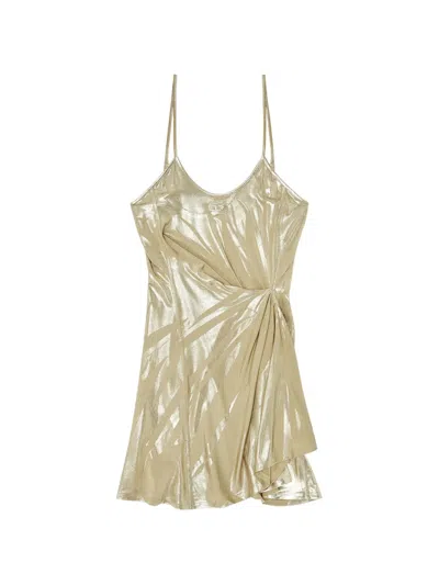 Diesel Stretch Jersey Mini Dress With Metallic Finish In Brown