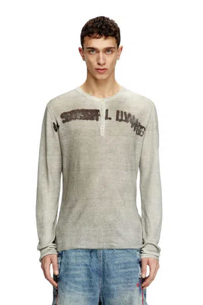 Diesel Dirty-effect Henley Jumper In Linen In Tobedefined
