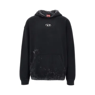 DIESEL DIRTY-EFFECT HOODIE WITH OVAL D INLAY
