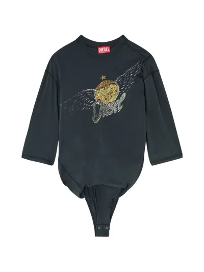 Diesel Distorted Graphic Cotton Jersey Bodysuit In Black