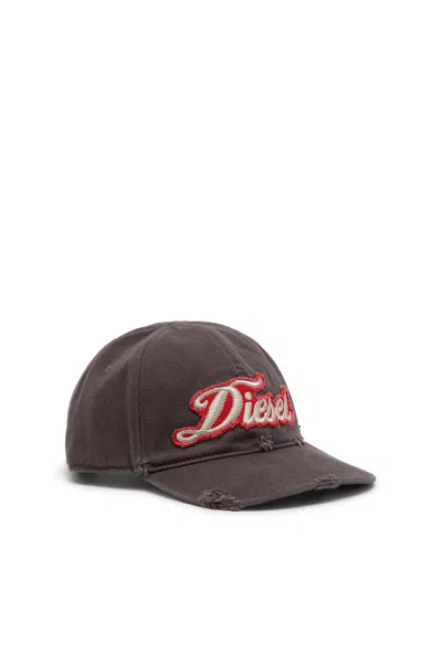 Diesel Distressed Baseball Cap With Embroidered Patch In Yellow