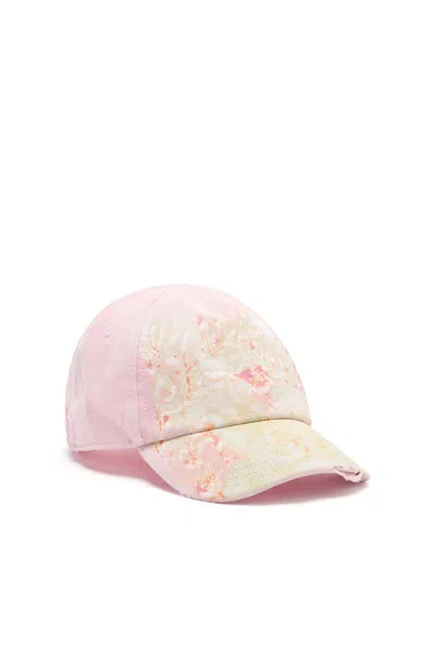 Diesel Distressed Baseball Cap With Graphic Print In Pink