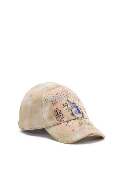 Diesel Distressed Baseball Cap With Logo Print In Brown