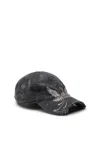 Diesel Distressed Baseball Cap With Phoenix Print In Black