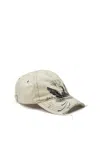 Diesel Distressed Baseball Cap With Phoenix Print In White