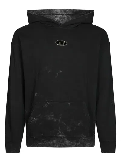 Diesel Distressed Black Hoodie With Kangaroo Pocket