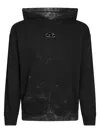 Diesel Distressed Black Hoodie With Kangaroo Pocket In Multi