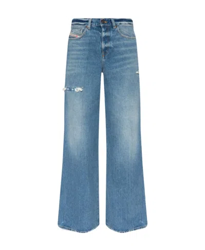Diesel Distressed Bootcut Jeans In Blue