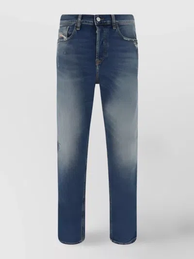 Diesel Distressed Cotton Jeans Leather Patch In Blue