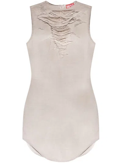Diesel Short Cotton Dress With Tears In Beige
