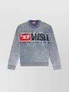 Diesel Distressed Crewneck Sweater With Ribbed Cuffs In Blue
