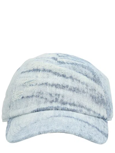 Diesel Distressed Denim Baseball Cap In Blue