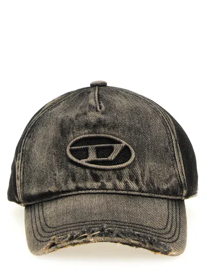 Diesel Distressed Denim Baseball Cap In Black