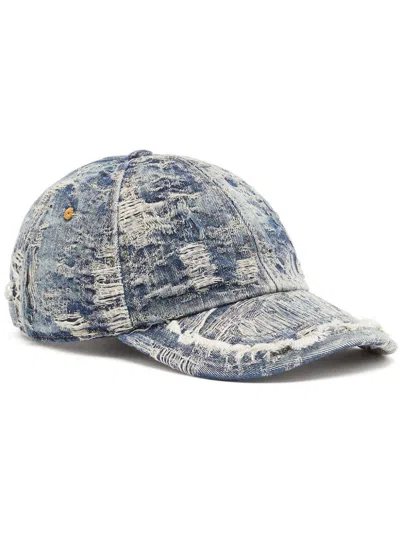 Diesel Distressed Denim Baseball Cap In Blue