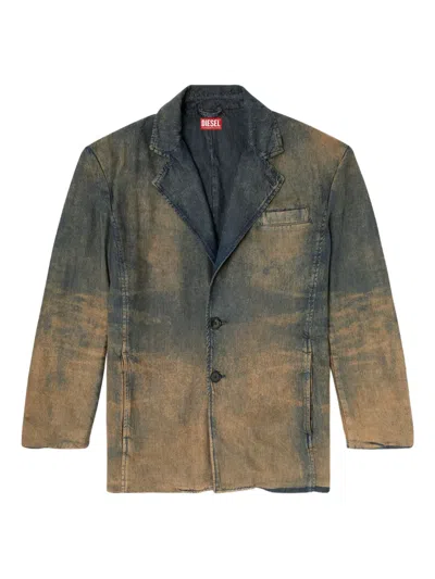 Diesel Distressed Denim Blazer In Blue