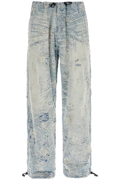 Diesel Distressed Denim Jacquard Pants In Blue