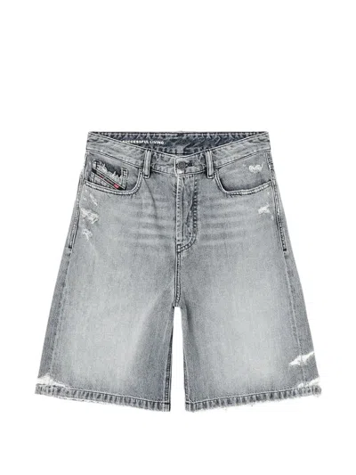 Diesel Distressed Denim Shorts In Gray