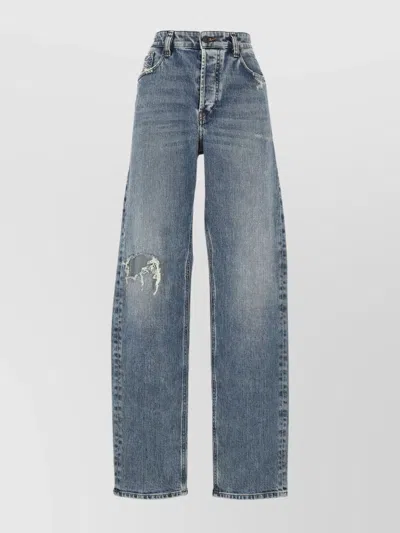 Diesel Distressed Denim Trousers With Belt Loops In Blue