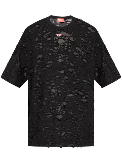 Diesel Distressed-effect Cotton T-shirt In Black