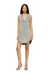 Diesel De Laris Frayed V-neck Asymmetric Day Dress In Blue