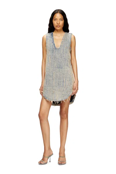 Diesel Distressed Effect Denim Dress In Blue