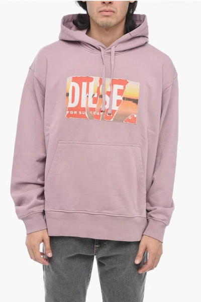 Diesel Distressed Effect Logo Print S-macs-hood-poff-l1 Hoodie In Pink