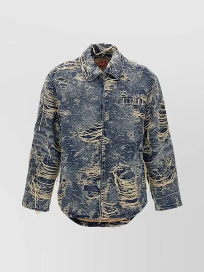 Diesel Distressed Front Pockets Jacket In Blue