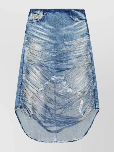 Diesel Distressed High-low Skirt Frayed Hem In Blue