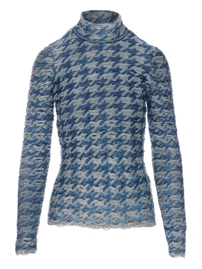 Diesel Blue/light Grey Patterned Turtleneck Sweater