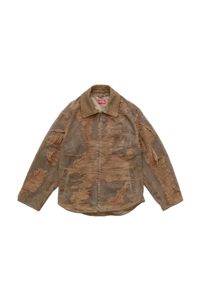 Diesel Distressed Jacket Beige In Brown